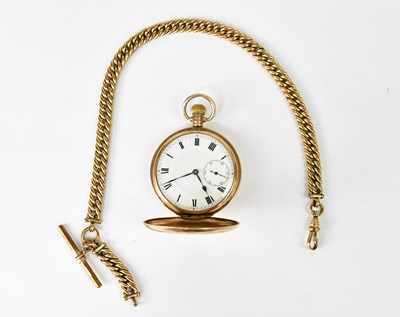 Lot 980 - A 9ct yellow gold full hunter crown wind...