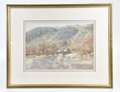 Lot 599 - STEVEN BEWSHER; pastel, rural river scene,...