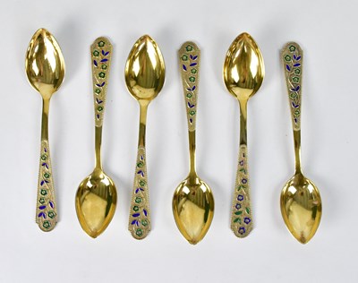 Lot 559 - A cased set of Soviet Russian silver and...