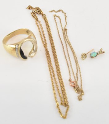 Lot 1143 - A yellow metal opal and diamond set pendant,...