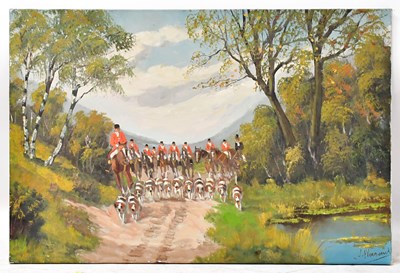 Lot 440 - J. H. VERDEENCK; oil on canvas, hunting scene...