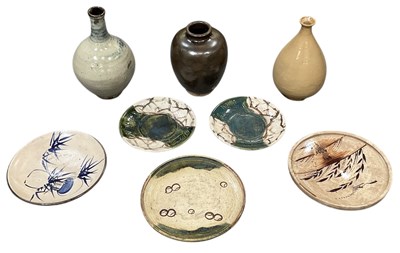 Lot 627 - Two Japanese stoneware sake bottle vases,...