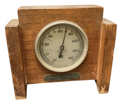 Lot 366 - An early 20th century teak mounted thermometer,...