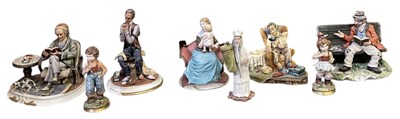 Lot 517 - CAPODIMONTE; a collection of seven ceramic...