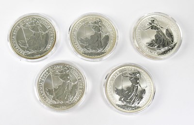 Lot 716 - Five Queen Elizabeth II fine silver 1oz...