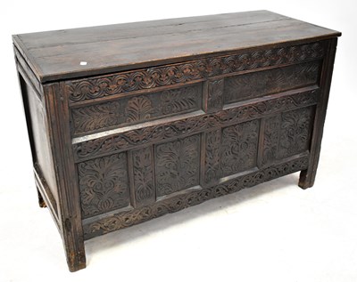 Lot 53 - A late 19th/early 20th century oak coffer,...