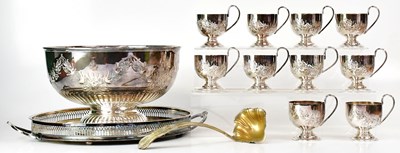 Lot 549 - A large silver-plated punch bowl, with ten...