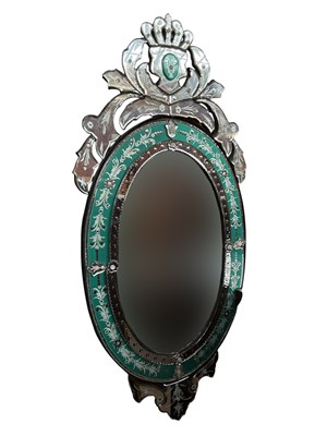 Lot 2283 - A frosted and green glass Venetian mirror, 140...