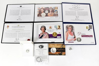 Lot 717 - Seven silver coins, comprising a 2019 silver...