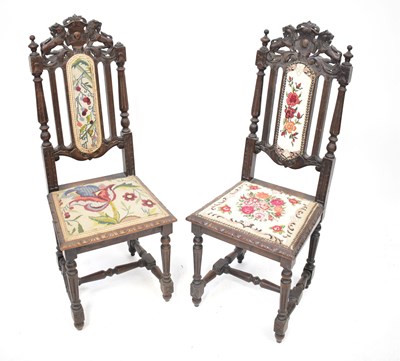 Lot 109 - Two oak 19th century carved chairs with...