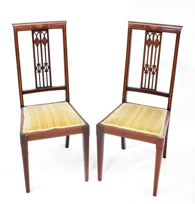 Lot 114 - Two Edwardian inlaid chairs, 100 x 43 x 50cm (2).