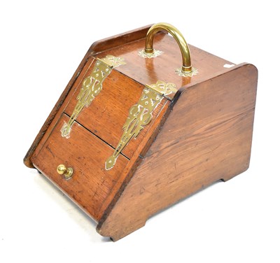 Lot 32 - A late 19th century oak and brass-bound coal...