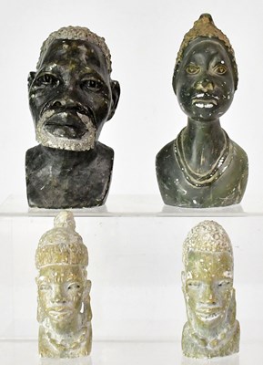 Lot 277 - Four carved stone busts, comprising two male...