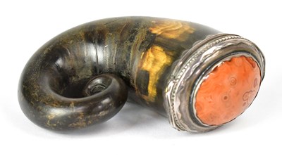 Lot 364 - A Scottish horn snuff mull with white metal...
