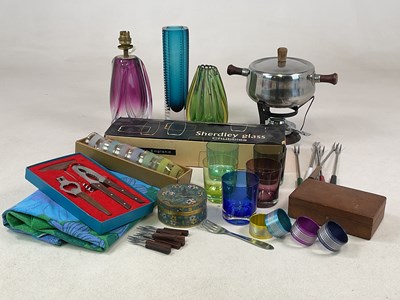 Lot 222 - An art glass lampbase, two art glass vases and...