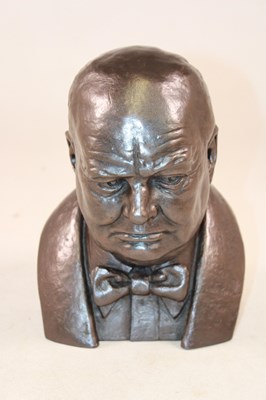 Lot 143 - J WILLIAMS; a bronzed bust of Sir Winston...
