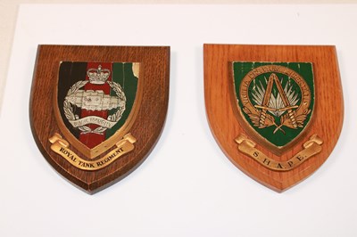 Lot 121 - Two military plaques on oak shield backs,...