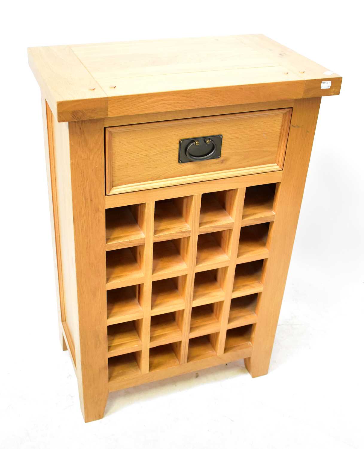 Lot 26 - An oak side cabinet/wine rack with single...