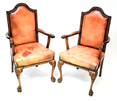 Lot 124 - A pair of Georgian-style carver chairs, the...