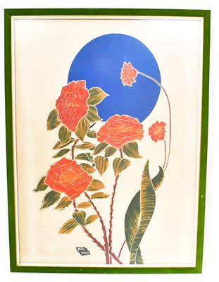 Lot 489 - A woodblock print on linen, floral study,...