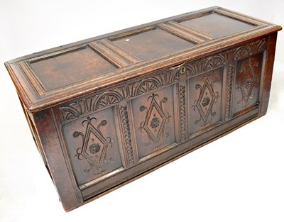 Lot 111 - A late 18th/early 19th century oak coffer,...