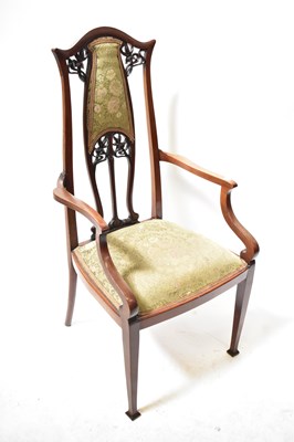 Lot 51 - An Art Nouveau mahogany open elbow chair, with...