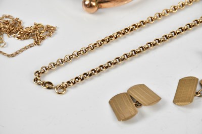 Lot 1 - A 9ct yellow gold bangle, two pairs of yellow...
