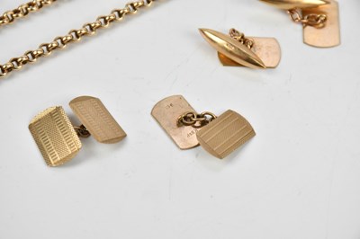 Lot 1 - A 9ct yellow gold bangle, two pairs of yellow...