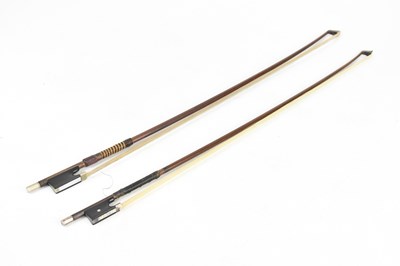 Lot 1050 - H FLEURY; a silver mounted violin bow, stamped...