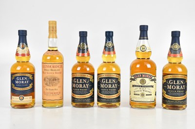 Lot 403 - MIXED SPIRITS AND WINE; six bottles of Glen...