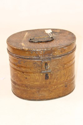 Lot 1081 - A vintage toleware oval hat box containing a...