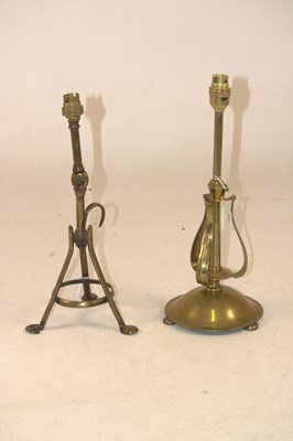 Lot 1235 - Two Art Nouveau brass tables lamps, one with...