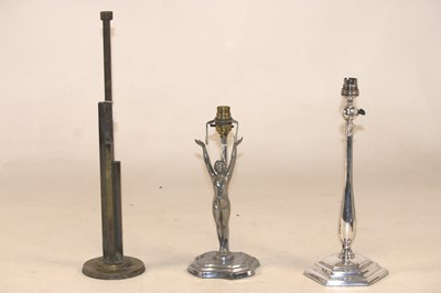Lot 1232 - A Brutalist brass table lamp, height 49cm, a...