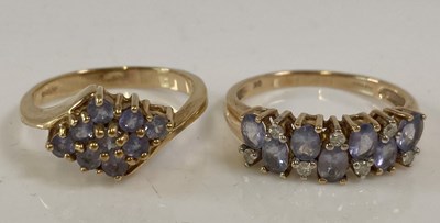 Lot 389 - Two 9ct yellow gold tanzanite dress rings,...