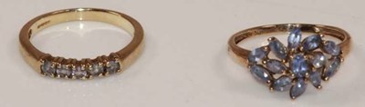 Lot 392 - Two 9ct yellow gold tanzanite dress rings,...