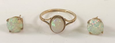 Lot 407 - A 9ct gold opal ring, size N 1/2, and a...