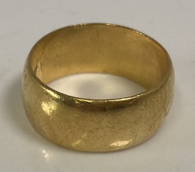 Lot 364 - A 22ct yellow gold broad wedding band, size Q...