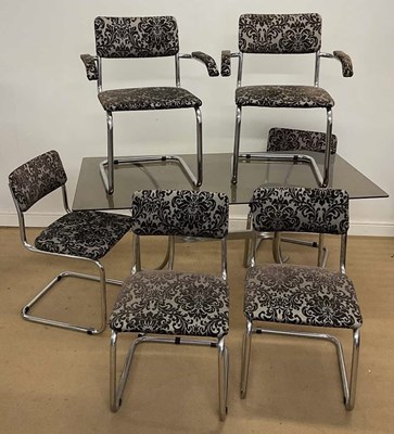 Lot 727 - MARCEL BREUER; a chrome and smoked glass...