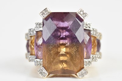 Lot 1589 - A 14ct yellow gold diamond and ametrine set...