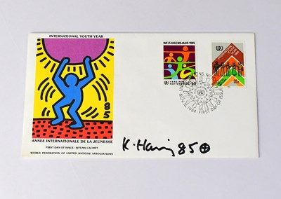 Lot 747 - KEITH HARING; a first day cover bearing the...
