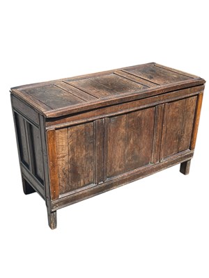 Lot 2275 - An 18th century and later panelled oak coffer,...