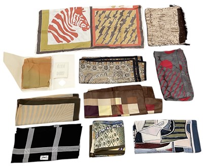 Lot 431 - Eight designer silk scarves, all approx 85 x...