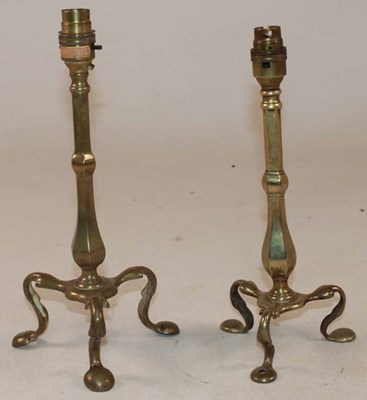 Lot 1222 - Two similar brass Art Nouveau table lamps of...