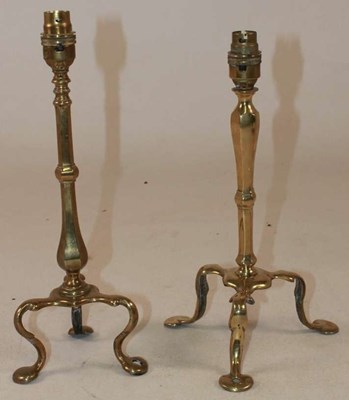 Lot 1223 - Two similar Art Nouveau brass table lamps of...