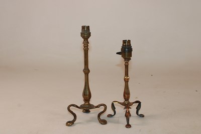 Lot 1224 - Two similar Art Nouveau brass table lamps of...