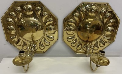 Lot 1206 - A large pair of brass Arts and Crafts single...