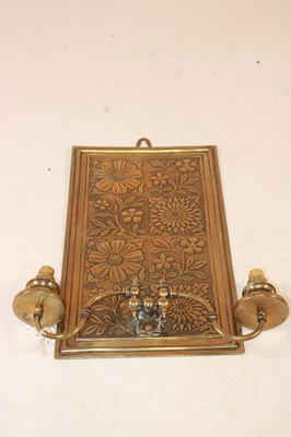 Lot 1213 - A brass Arts and Crafts twin branch wall light...