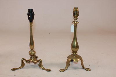 Lot 1228 - Two similar Art Nouveau brass table lamps, one...