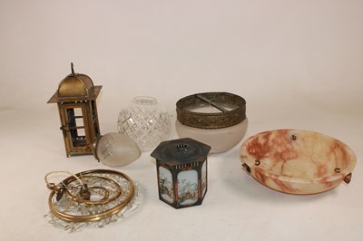 Lot 1230 - An alasbater plafonnier, a frosted glass light...
