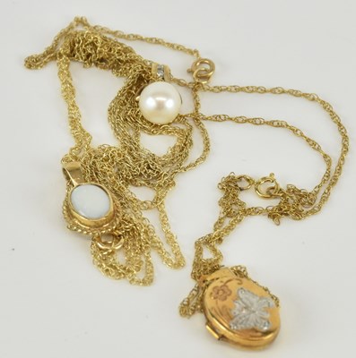 Lot 1230 - Three 9ct gold dainty necklaces with hoop...
